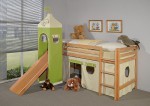 Vorhangstoff f�r Hochbetten mit Turm Gr�n Beige zum SONDERPREIS